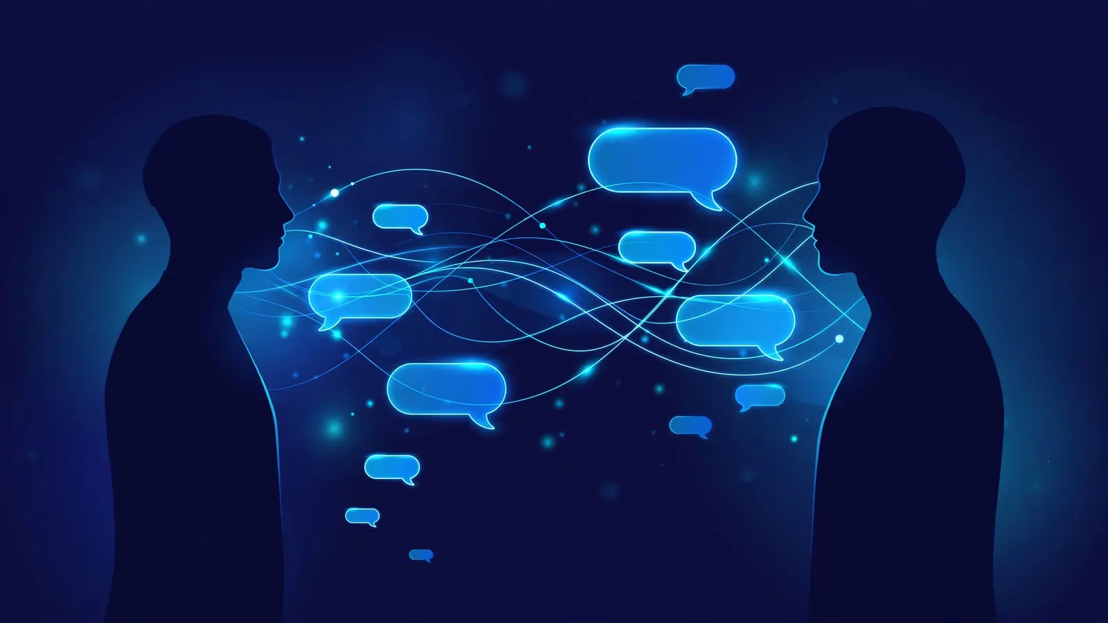Dark navy illustration of a conversation, contact Rankwox about your marketing project