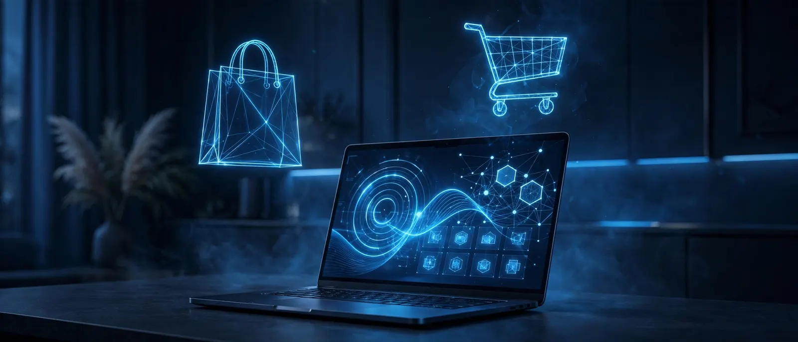 Dark navy ecommerce marketing hero, online store growth by Rankwox