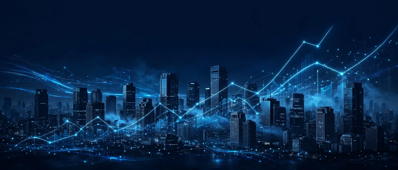 Dark navy fintech digital marketing hero, banking growth by Rankwox