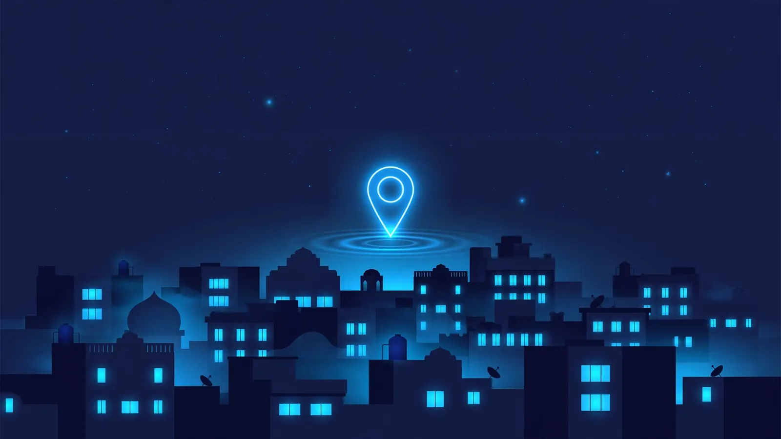 Dark navy night skyline illustration, Township Lahore marketing services